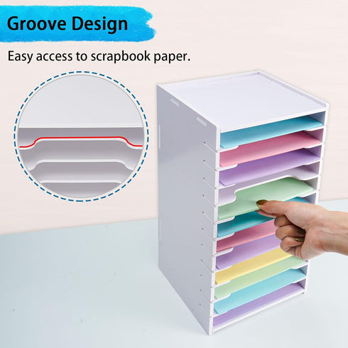 SANFURNEY Cardstock Organizer, 12 Tier Scrapbook Paper Sorter for 6" x 6" Sheets, Desktop Holder, White