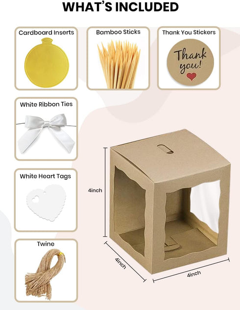 A & H Legacy (Pack 12) 4x4x4 Inch Packaging Candy Apple Boxes with Hole | of Kraft Glossy Caramel Apple Boxes