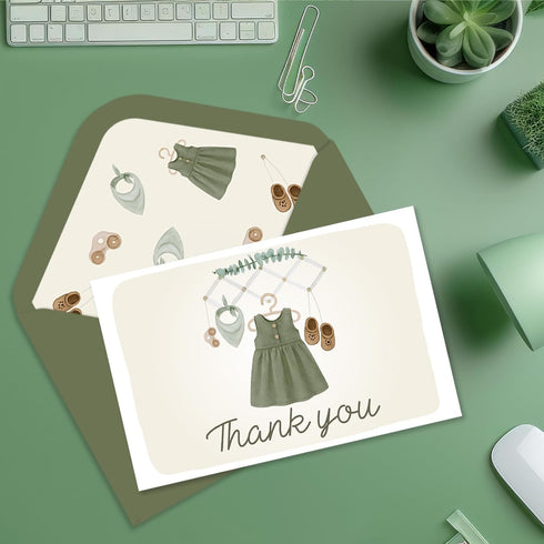50 Pack 50 Sage Green Baby Shower Thank You Cards with Envelopes for Guests, Thank You Cards Bulk Blank Inside