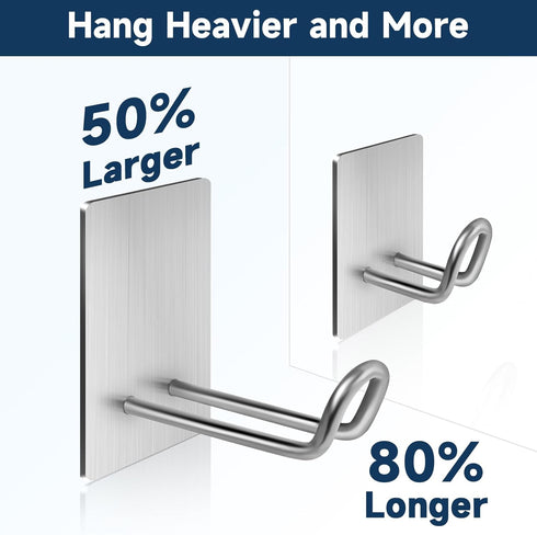Self Adhesive Hooks Heavy Duty, Large Stainless Steel Towel Hooks, No Drill Sticky Hooks, Long Stick on Shower Wall Hooks for Hanging Hat Coat Key Headphone (Silver(6Pcs)) by Quavzotu
