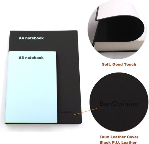 Large Blank Notebook Journal, Soft Faux Leather Cover, 320 Pages, A4 8.4x11.4 inches, Sketch Book, Black