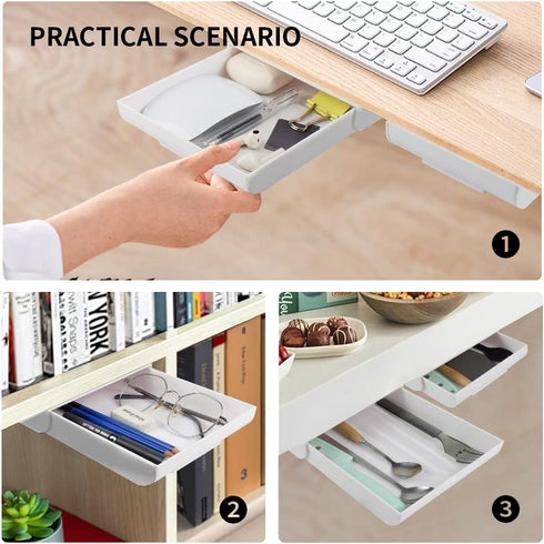 YOOUSOO 2 Pack Under Desk Drawer Organizer, Slide Out Pencil Holder, Plastic Desk Accessories, Self-Adhesive