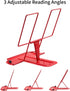 MSDADA Metal Book Stand for Desk, Adjustable Cookbook Holder, Portable Documents Holder with Page Clips (Red)