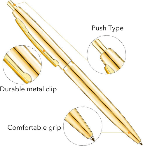 Unibene 6 Pack Gold Click Ballpoint Pens, Black Ink, Medium Point (1 mm), Metallic Retractable Pen for Gifts