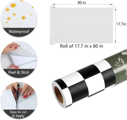 YENHOME Removable Checkered Wallpaper 17.7"X80" Neutral Black and White Thick Matte Waterproof Contact Paper