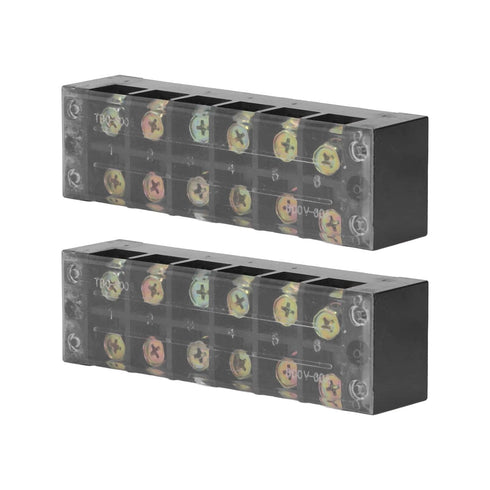 2pcs 60A 600V Terminal Strip, Dual Row Screw Clamp Wire Terminal Block with Clear Cover for Bridge Lighting, Connectors for Electrical Cables for Factory (6 Position (606))