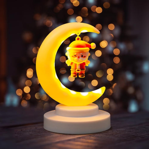 EUBUY Decorative Table Lamp, Moon Lamp, Christmas Half Moon Lamp Decoration, Santa Claus Half Moon Table Light Tree