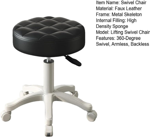 funrautz 360-Degree Armless Height Adjustable Rolling Stool with Wheels, Backless Swivel Chair with Faux Leather