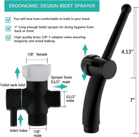 Set BARROCK Advanced Handheld Bidet Sprayer for Toilet, Bathroom Ergonomic Jet Bidet Spray Attachment Kit for Muslim