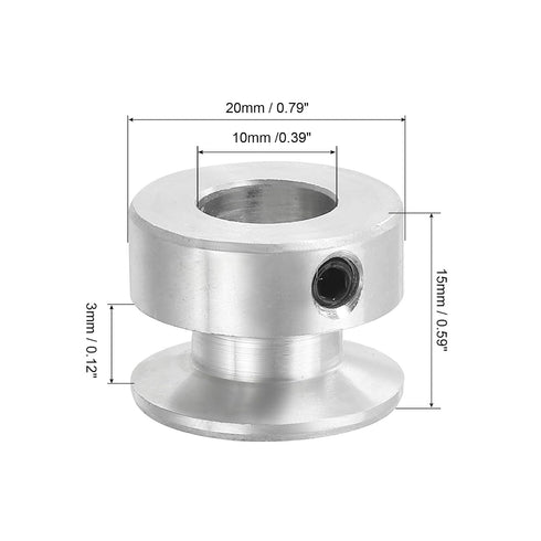 PATIKIL V-Belt Pulley, 10mm Fixed Bore 20mm Outer Dia Single Groove Pulley Wheel Aluminum Alloy V-Groove Drive Pulley for Motor Shaft 1-3MM PU Round Belt