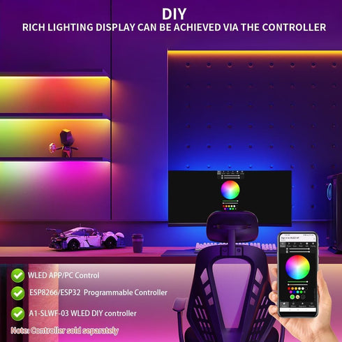 WS2812B 5050SMD 16.4FT 300LED 60LED/m IP30 DC5V IC RGB ECO Individual Addressable LED Strip Light, Flexible Full Color