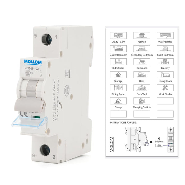 AC 1 Pole Miniature Circuit Breaker, 110V-240V 20Amp, Custom MCB Thermal Magnetic Trip for Solar AC System