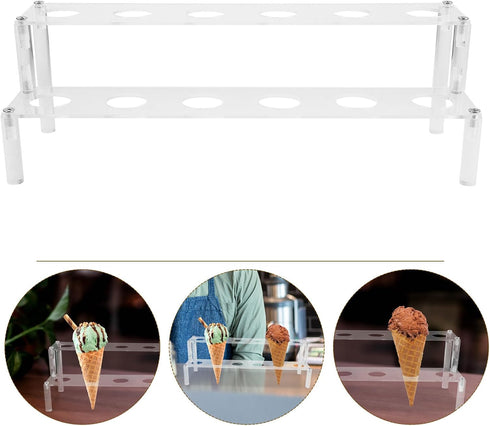 12-hole Beaupretty Acrylic Ice Cream Cone Display Stand, Reusable Ice Cream Cone Holder for Popcorn and Dessert