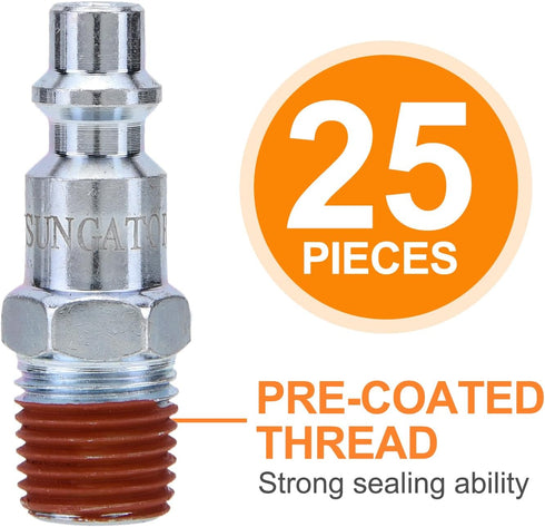 SUNGATOR 1/4-Inch NPT Male Industrial Air Plug, 1/4'' Pneumatic Plugs, Air Hose Fitting, 1/4'' Quick Connect Air Fitting, Air Hose Repair Plug Kit Compatible with I/M/D Type Air Coupler (25-Pack) by SUNGATOR