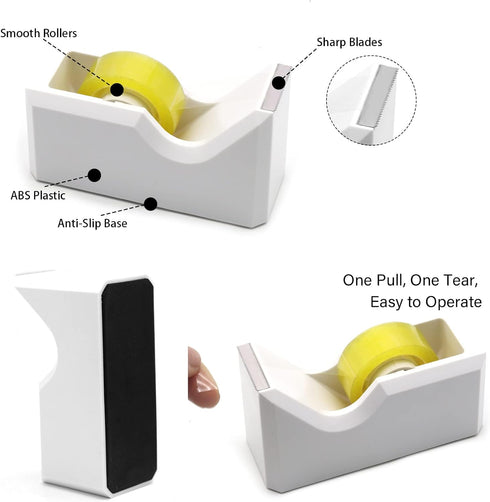 Shellvcase White Office Supplies Set - Stapler, Tape Dispenser, Staple Remover, Staples, Clips, Scissors, and Pens for