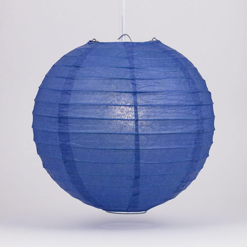 Luna Bazaar Paper Lantern (20-Inch, Parallel Style Ribbed, Blue) - Rice Paper