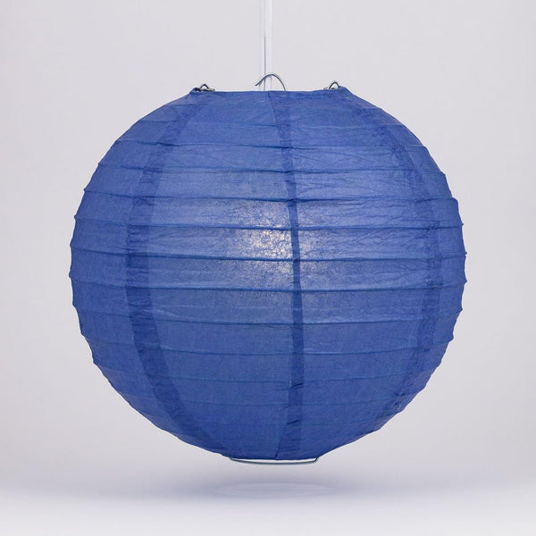 Luna Bazaar Paper Lantern (20-Inch, Parallel Style Ribbed, Blue) - Rice Paper