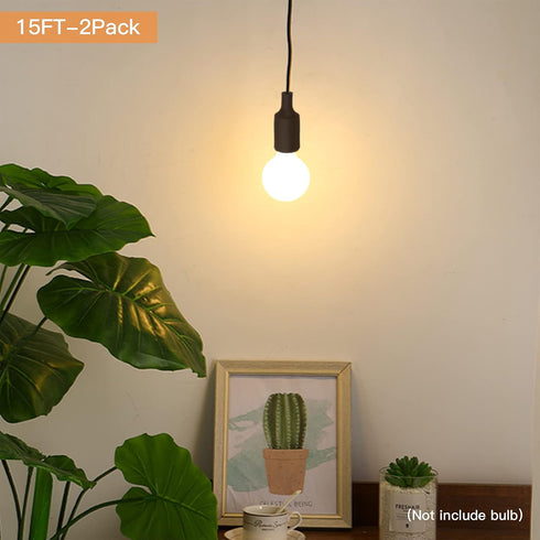 Zevnico 2 Pack 15ft E26 E27 Bulb Pendant Light Cord Socket, Hanging Lamp Socket with ON Off Switch, Base Black Lantern
