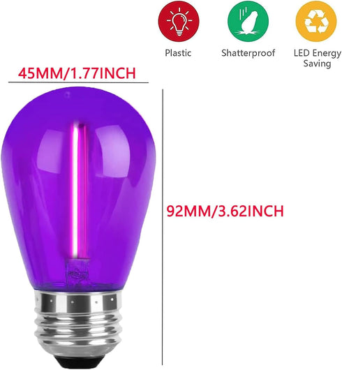 Sxminer 15 PCS LED Purple S14 Bulbs Christmas Replacement Bulb 1W LED String Light Bulb E26 Base Edison Bulbs Plastic Shatterproof Decorative Bulbs for Outdoor String Lights Home Patio Decor(Purple) by Minsily