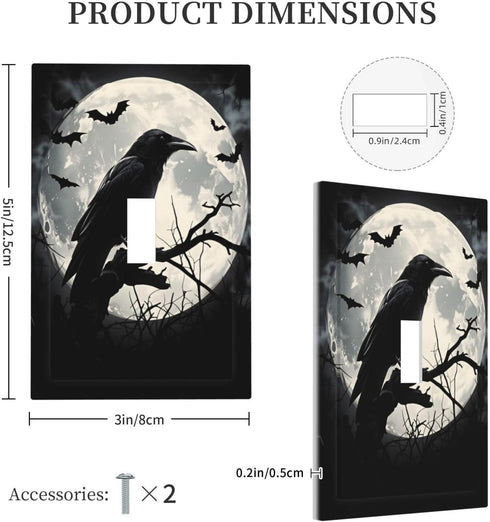 HTSAHKV 3 5 Inch Gothic Raven Crow Moon Wall Plate Light Switch Cover Single Gang Outlet Faceplate Print Plate Cover X