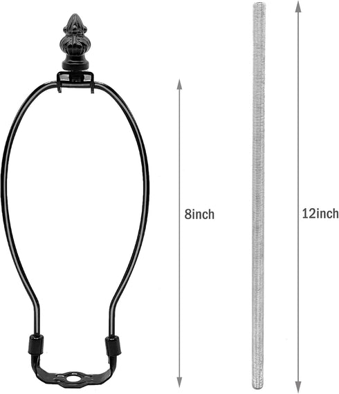 Lamp Kit, Table Lamp Wiring Kit with 8 Inch Harp, 3-Way Socket, 12" Lamp Pipe for DIY Design or Repair (Black Finish)