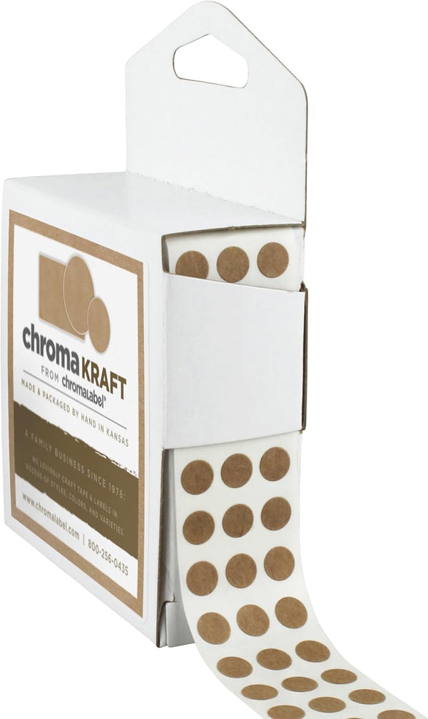 ChromaLabel 1/4 Inch Circle Stickers, Kraft Dots Permanent Round Sticker Labels, 1000 Dots with Dispenser