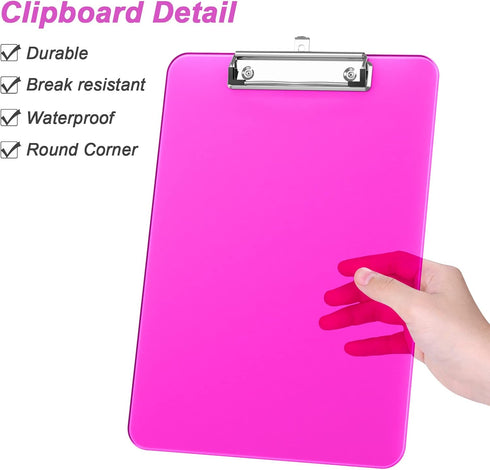 Rimilak Plastic Clipboards Set of 6, Translucent Clip Board with Low Profile Metal Clip, 12.5 x 9 Inch