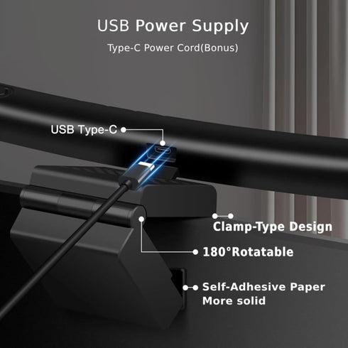 Dimmable BY-J Computer Monitor Light Bar, Eye-Care USB Reading LED Task Lamp with Touch Control, Fit for Curved