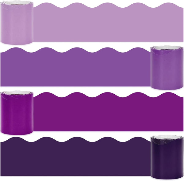 Whaline 65.6ft Purple Bulletin Board Borders with 4 Rolls of Die-Cut Board Trim for School Classroom Office Decor