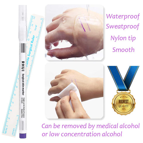 Surgical Skin Marker Pen, 4-Pack Professional Sterile Tip Tattoo Stencil Markers, Individually Wrapped
