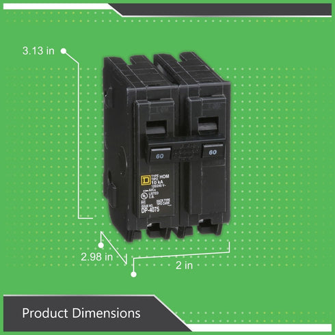 Plug In Circuit Breaker, HOM, 2 Poles, 60 Amps, 120/240VAC, Standard