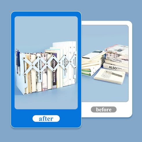 M&G Adjustable Bookends, Metal Bookend for Heavy Books, Desk Magazine File Organizer Holder Extends up to 20in, Blue