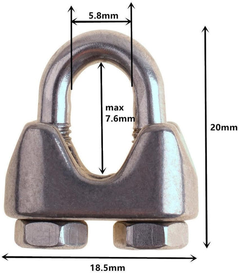 Eowpower 20 Pieces Stainless Steel M3 Wire Rope Cable Clip Clamp, 3 mm