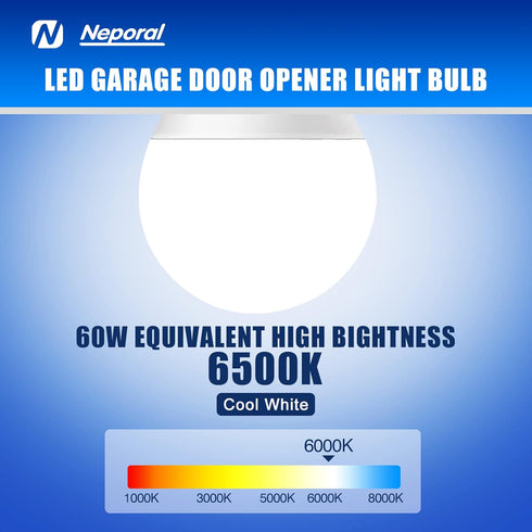 Neporal Universal Garage Door Opener LED Light Bulb, A19 9W 6000K Cool White, E26 Base, Pack of 3, Minimize Interference