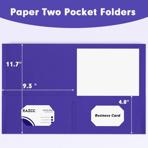 RAZCC 50 Pack Two Pocket Folders, Purple, Fit Letter Size Paper, Pockets for School Office Business Home