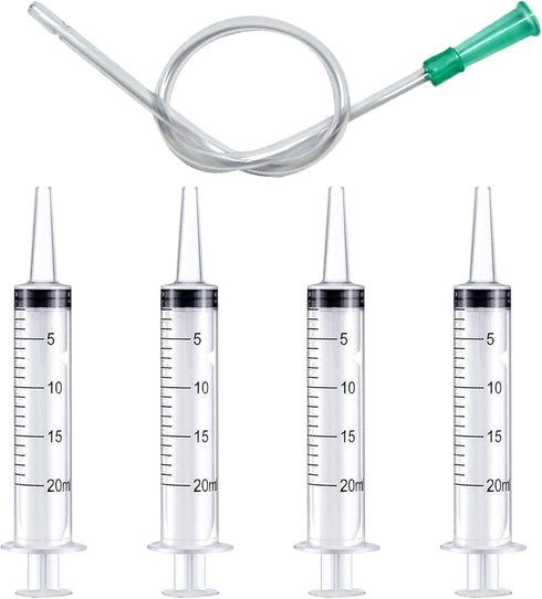 4pcs 20ml Plastic Syringes with 1pc 13inch Plastic Tubing, Syringe for Liquid in Scientific Lab
