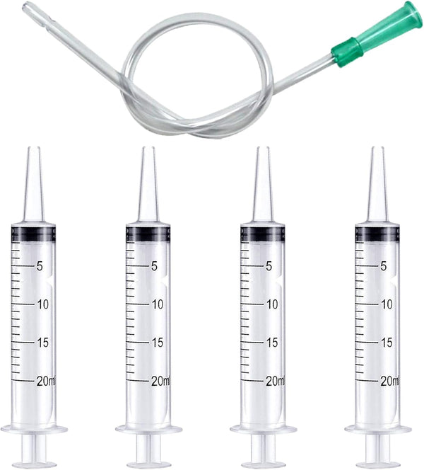 4pcs 20ml Plastic Syringes with 1pc 13inch Plastic Tubing, Syringe for Liquid in Scientific Lab