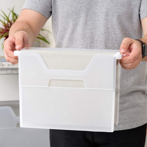 IRIS USA Medium Portable Desktop File Box, 6 Pack, with Side Handles, Hanging File Folders, Clear for Magazines and Mail