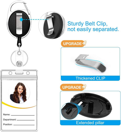 HASFINE Elegant ID Badge Holders 2 Pack Bling Rhinestone Retractable Badge Reels with Belt Clip & Key Ring (Black &