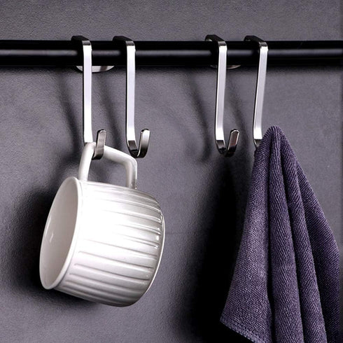 4 Pack Over Cabinet Drawer Double Hooks, Stainless Steel Narrow Door Hook for Kitchen, Bathroom, and Wardrobe Door
