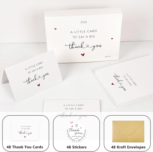 ZGQ 48 Pack 46 Thank You Cards with Envelopes & Stickers, Cute Blank Greeting Cards for Baby Shower & WeddingBoxed Bulk