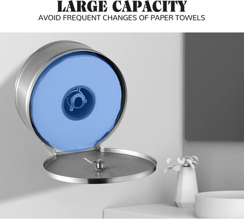 9 Inch Toilet Paper Towel Dispenser Wall Mount, Jumbo Roll Toilet Tissue Dispenser, Paper Key Lock Stainless Steel