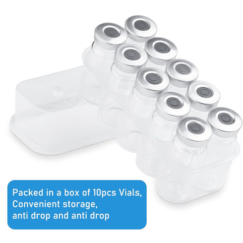 10ml Glass Vials for Injection, with Self Healing Injection Port, Transparent Sealed, Empty Vials for Injection (50,