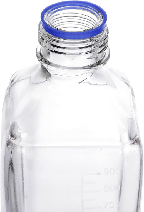 4 Pack 1000 mL Graduated Square Glass Bottle with GL45 Orange Polypropylene Screw Cap