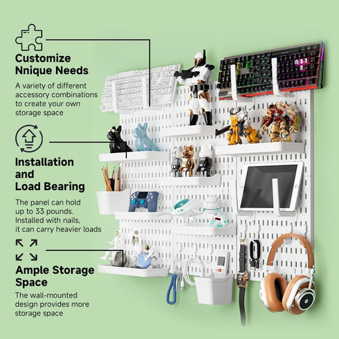 Pegboard Combination Wall Organizer, Wall Mounted Storage Set with 2 Pegboards & 13 Accessories, Kitchen Organizer,
