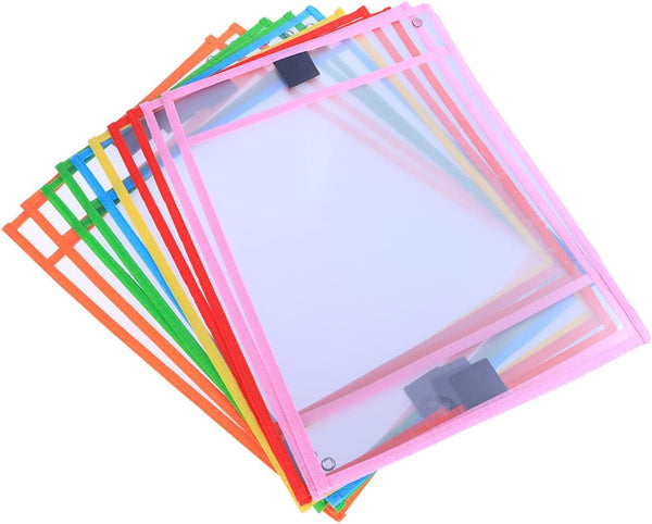 HOODANCOS 24pcs Reusable Dry Wipe Pockets PVC Office Supplies Pen Case Metal Corner