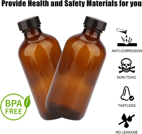 8oz Amber Glass Bottles, 20 Pack with Black Lids, 20 Labels, Funnels, Droppers, and Brush