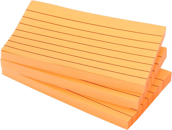 PATIKIL 3 x 5 Inch Lined Sticky Notes, 3 Pack, Fluorescent Self-Stick Note Pads, 100 Sheets/Pad, Orange
