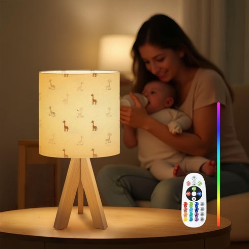 RAINFALLARING Seamless Tripod Table Lamp Cute Baby Giraffe Small Hand Drawn Nursery Animal Bedside Lamps Small Lamp