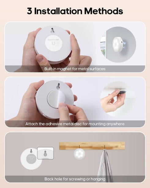 13 Dimmer Timer3 Pack GOODEA.fun Puck Lights with Remote, RGB Colors LED Under Cabinet Lights, Rechargeable Baterry